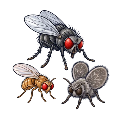 Cartoon illustration of flies & gnats