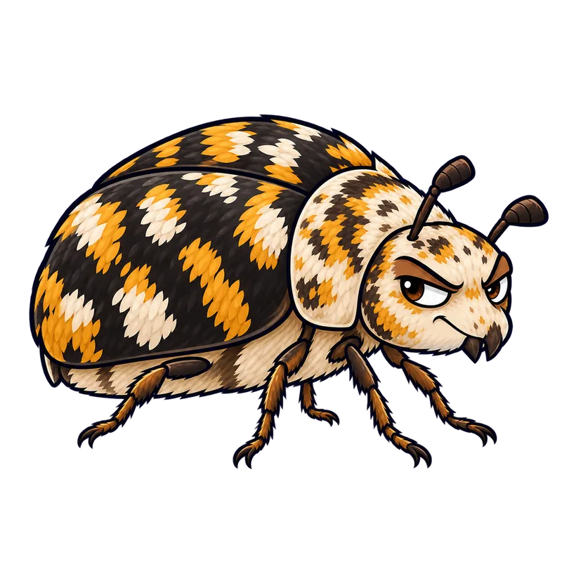 Illustration of the furniture carpet beetle