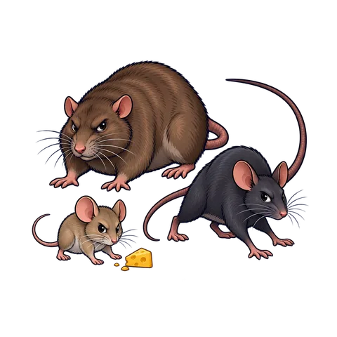 Cartoon illustration of mice & rats