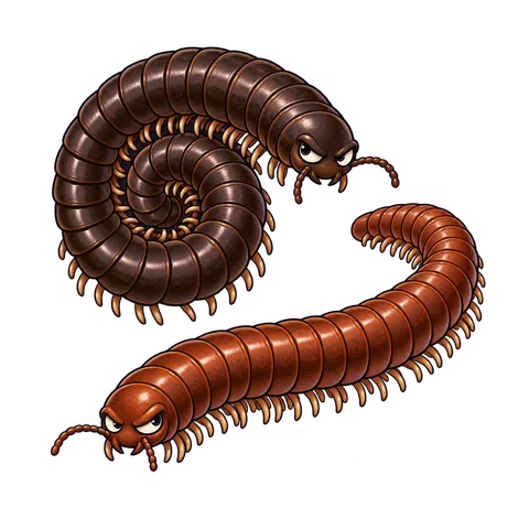 Stylized illustration of millipedes