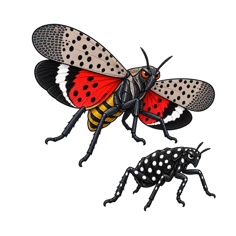 Stylized illustration of planthoppers