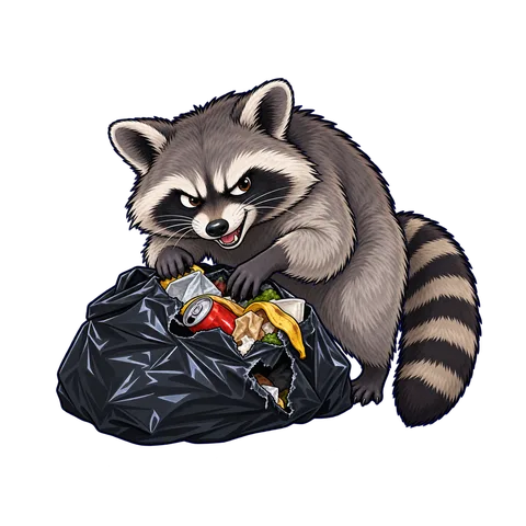 Stylized illustration of raccoons