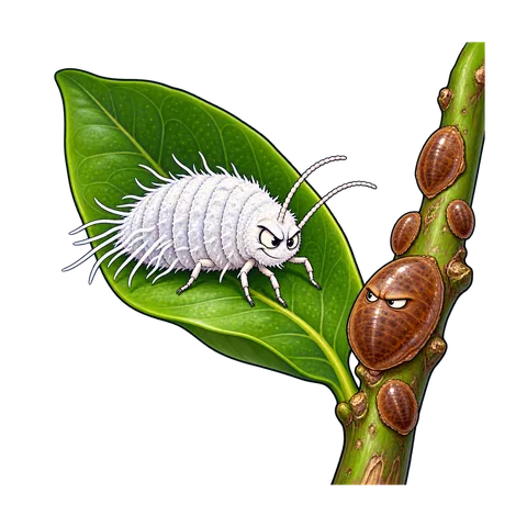 Stylized illustration of scale insects & mealybugs