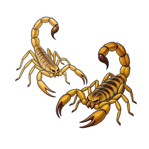 Stylized illustration of scorpions