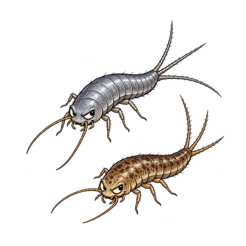 Stylized illustration of silverfish & firebrats