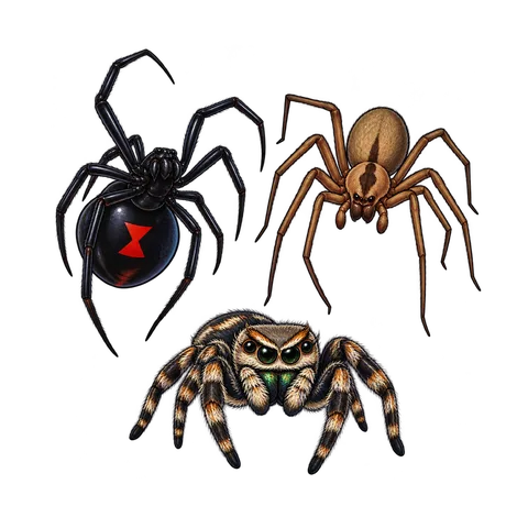 Cartoon illustration of spiders