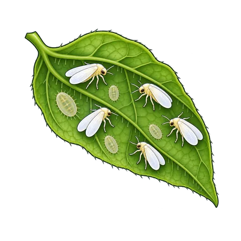 Stylized illustration of whiteflies